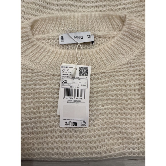 MANGO Cream Sheer Knit Sweater Oversized Crew Neck Long Sleeve XS New With Tags - Picture 4 of 5